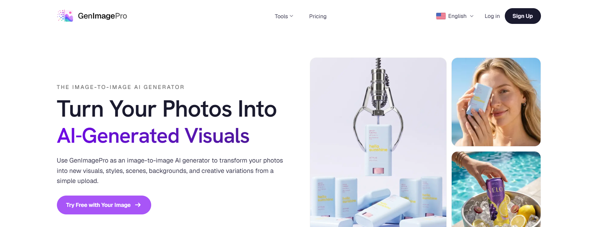 GenImagePro screenshot: GenImagePro is an image-to-image AI generator built around a simple idea: start with a photo you...