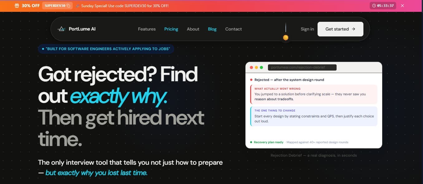 PortLume AI screenshot: PortLume AI is the  only interview tool that tells you not just how to prepare — but exactly why you...