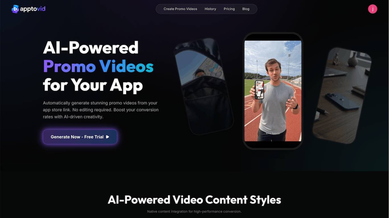 Apptovid screenshot: Apptovid helps users create high-converting app promo videos without manual editing. A user can paste an...