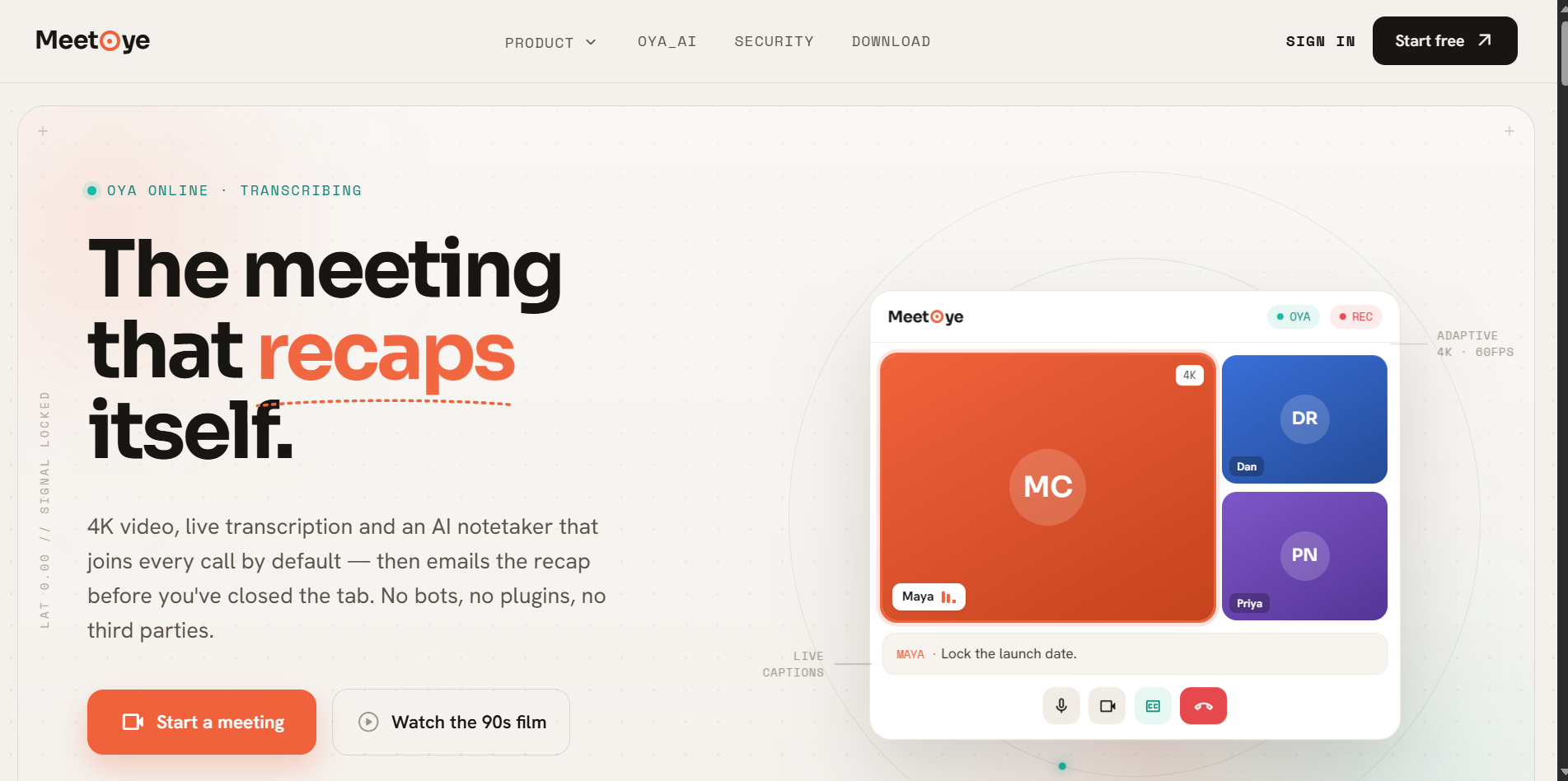 MeetOye screenshot: MeetOye is an AI-powered video conferencing and collaboration platform designed to make online...