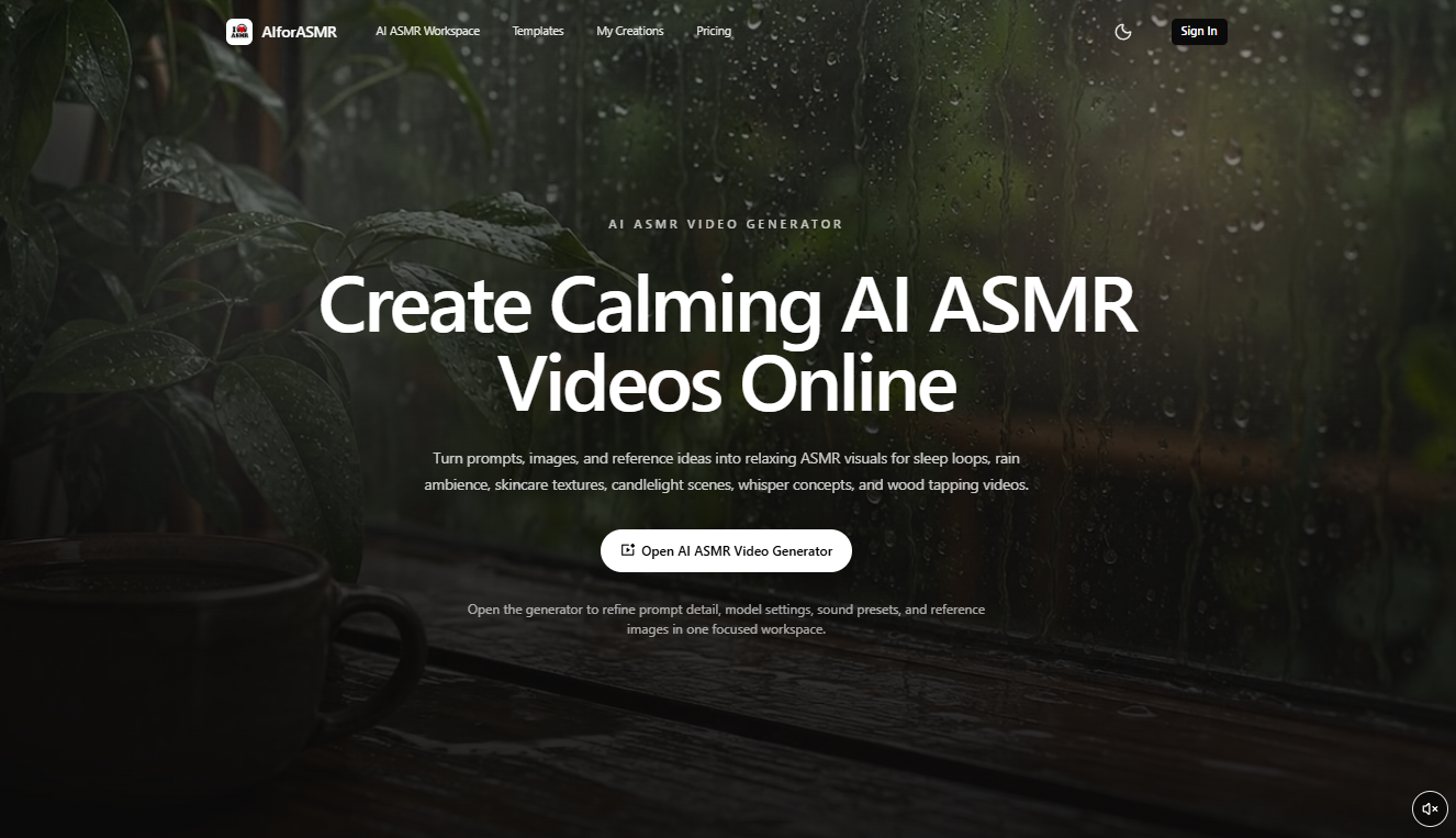 AIforASMR screenshot: AIforASMR is an AI video generator