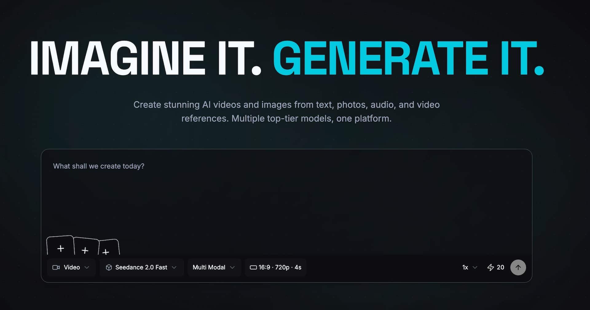 LumiYing screenshot: Create AI videos and images in one workspace.