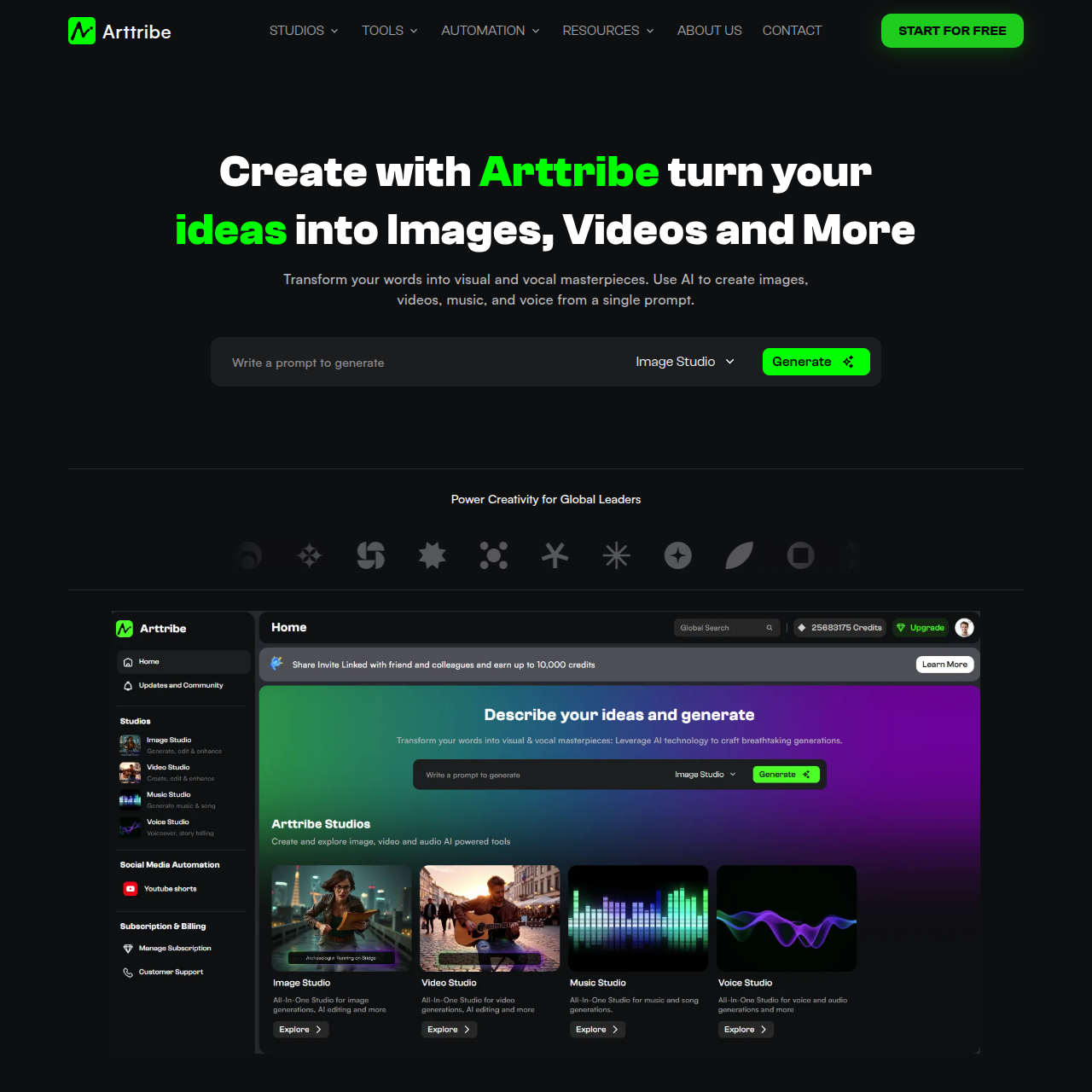 Arttribe screenshot: Your All-in-One AI Creative Studio