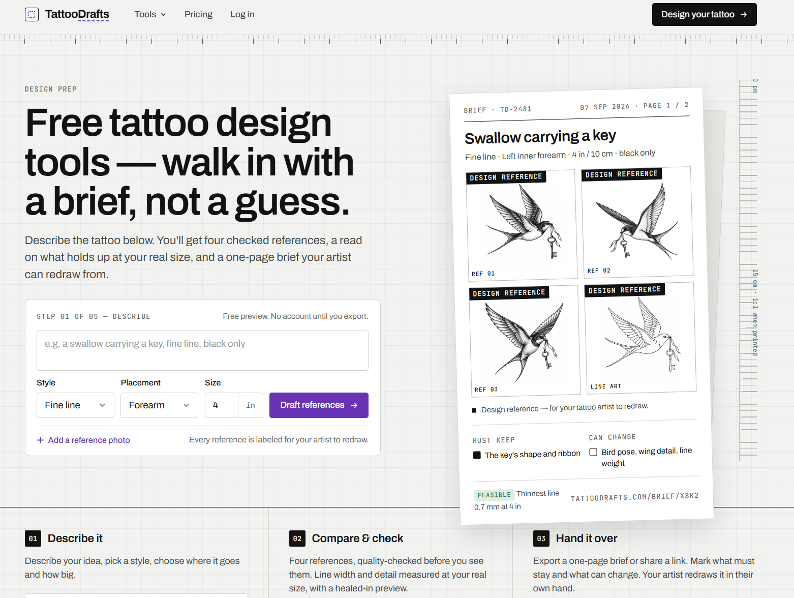 TattooDrafts screenshot: Tattoo design references, lettering, stencils, and artist briefs.