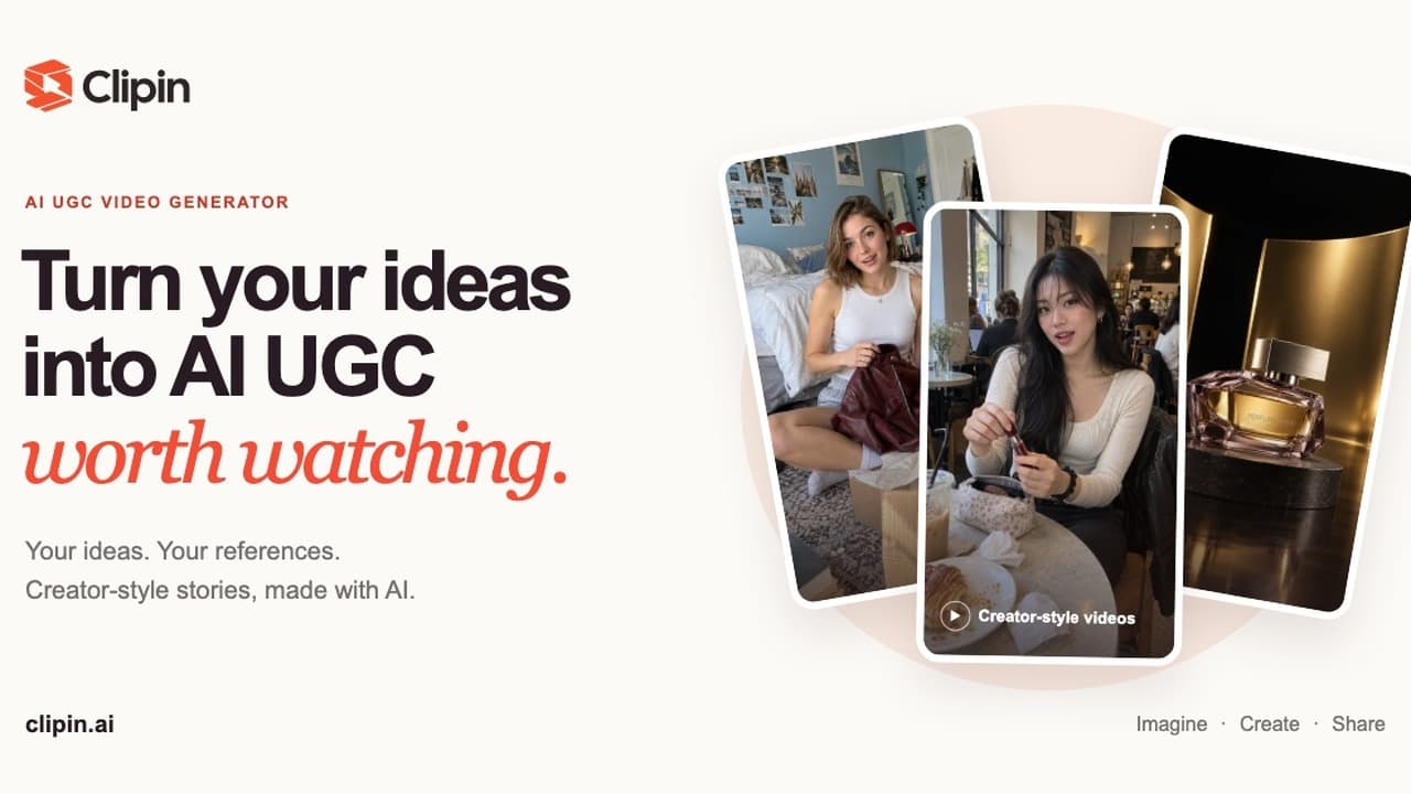 Clipin AI screenshot: AI UGC Video Generator for stories worth watching.