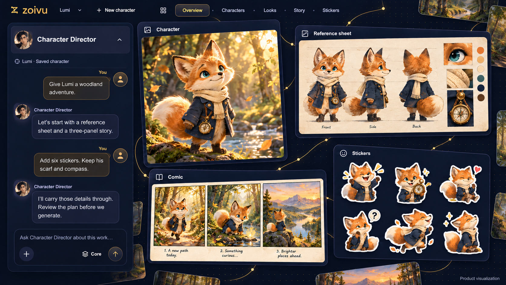 Zoivu screenshot: An AI studio for original characters, comics and stickers