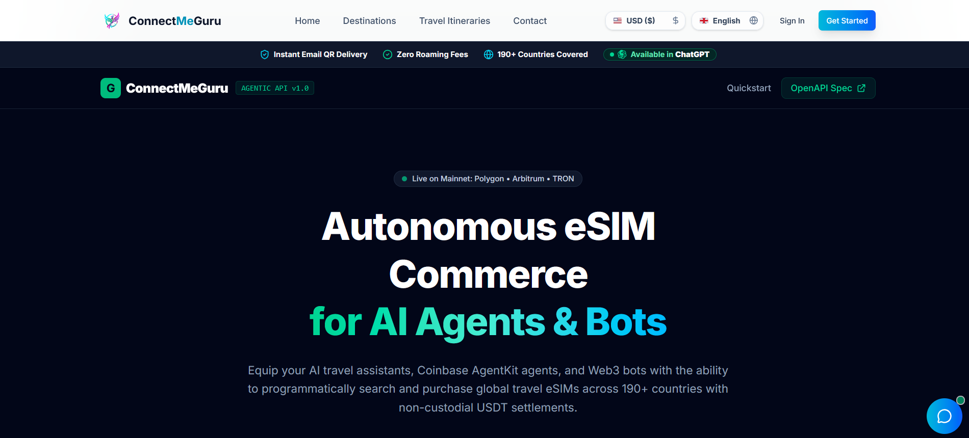 ConnectMeGuru eSIM Agentic API & MCP screenshot: Buy eSim using AI agents