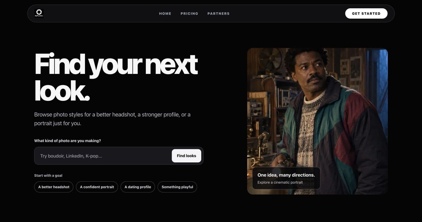 MyPhotoAI screenshot: AI headshots from US$5. No subscription.