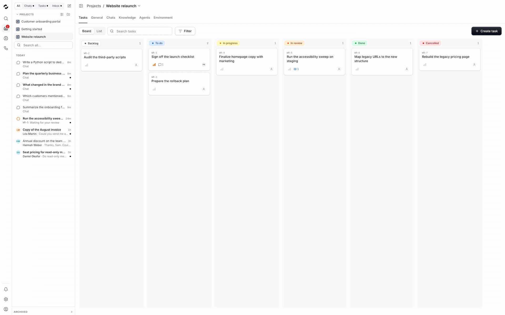 Tale screenshot: Open-source project workspace for teams and AI agents