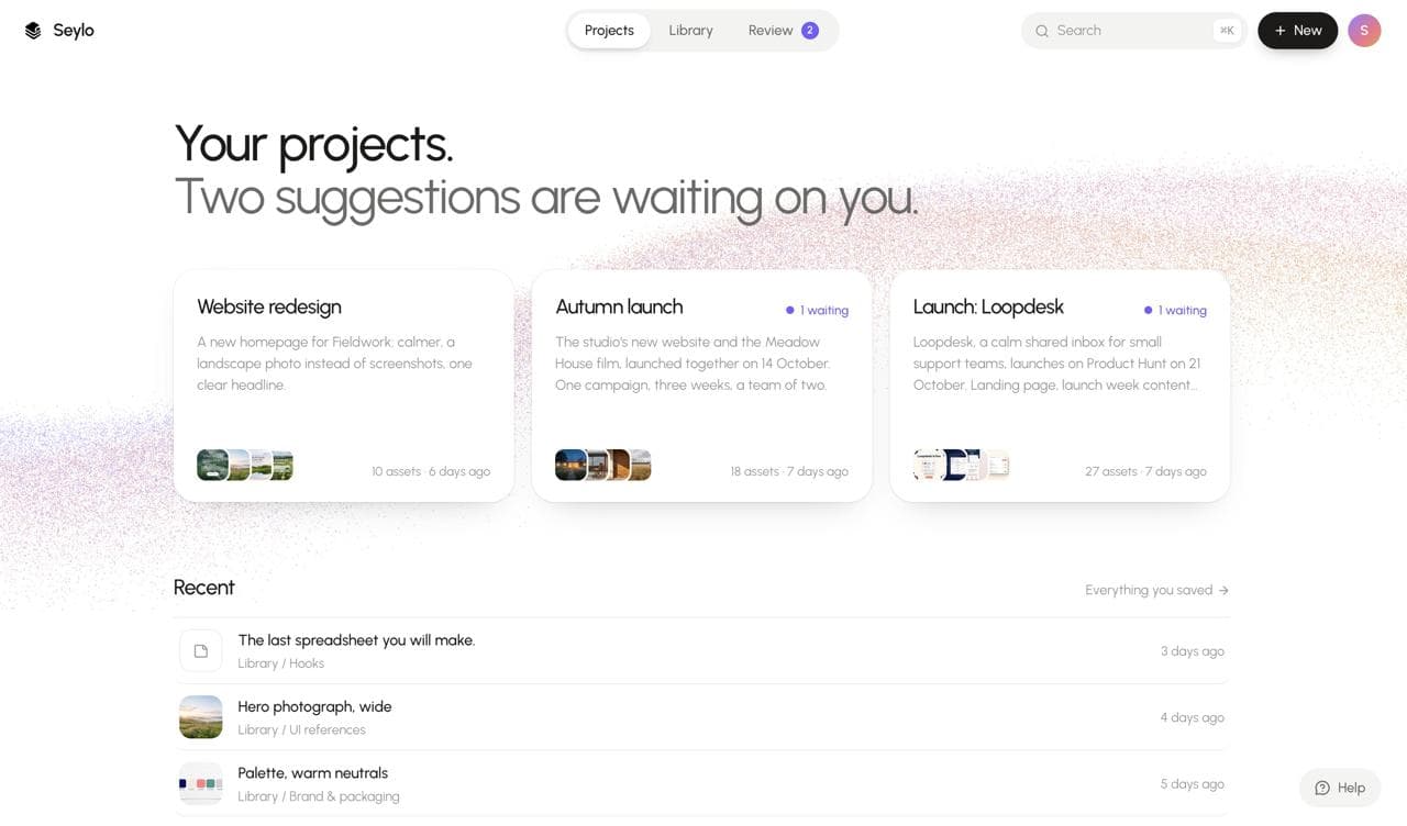 Seylo screenshot: Everything a project gathers. In one place.