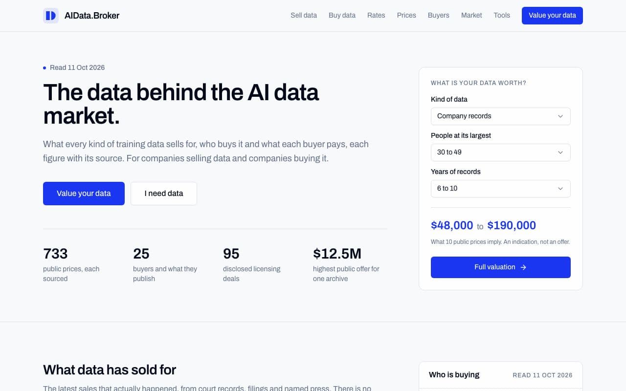 AIData.Broker screenshot: The data behind the AI data market