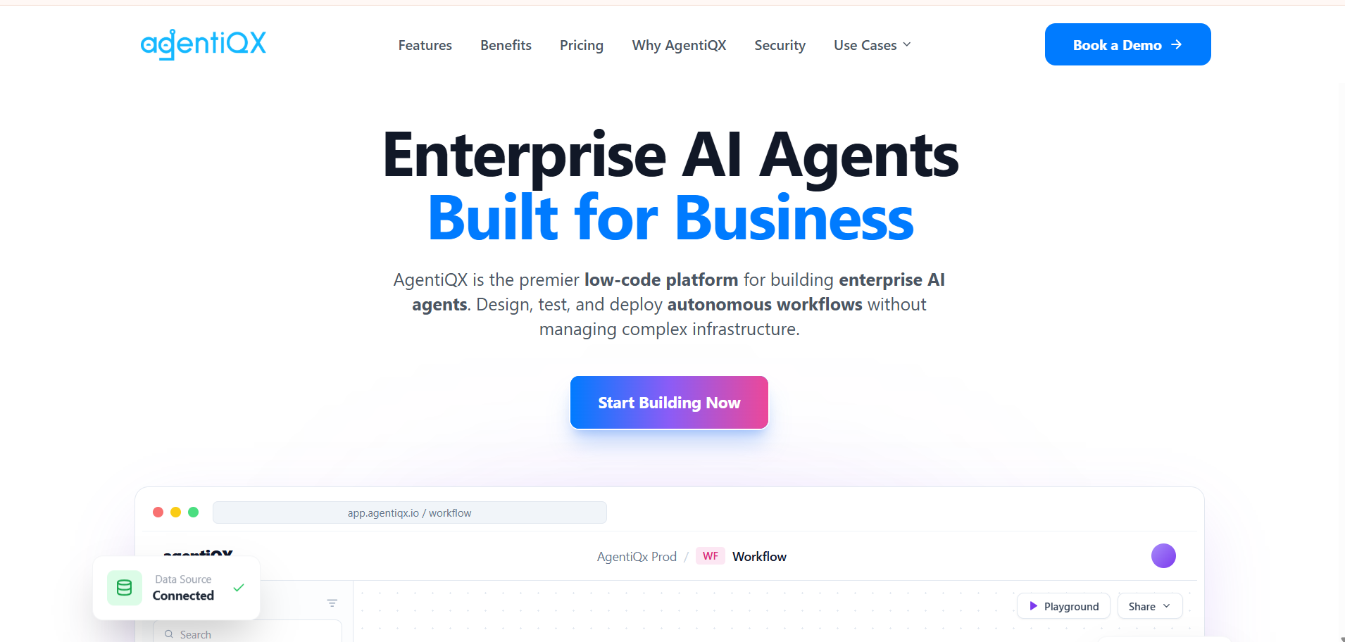 agentiqx screenshot: Build and automate intelligent AI agent workflows for enterprises.