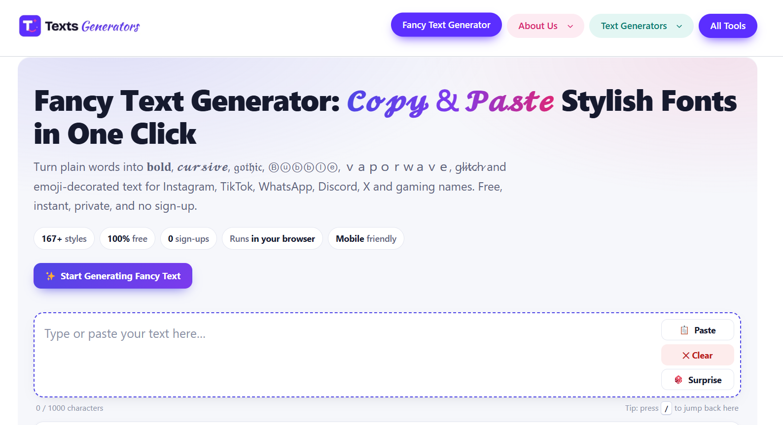 Texts Generators screenshot: #Fancy text generator, Halloween text generator, Italic text generator