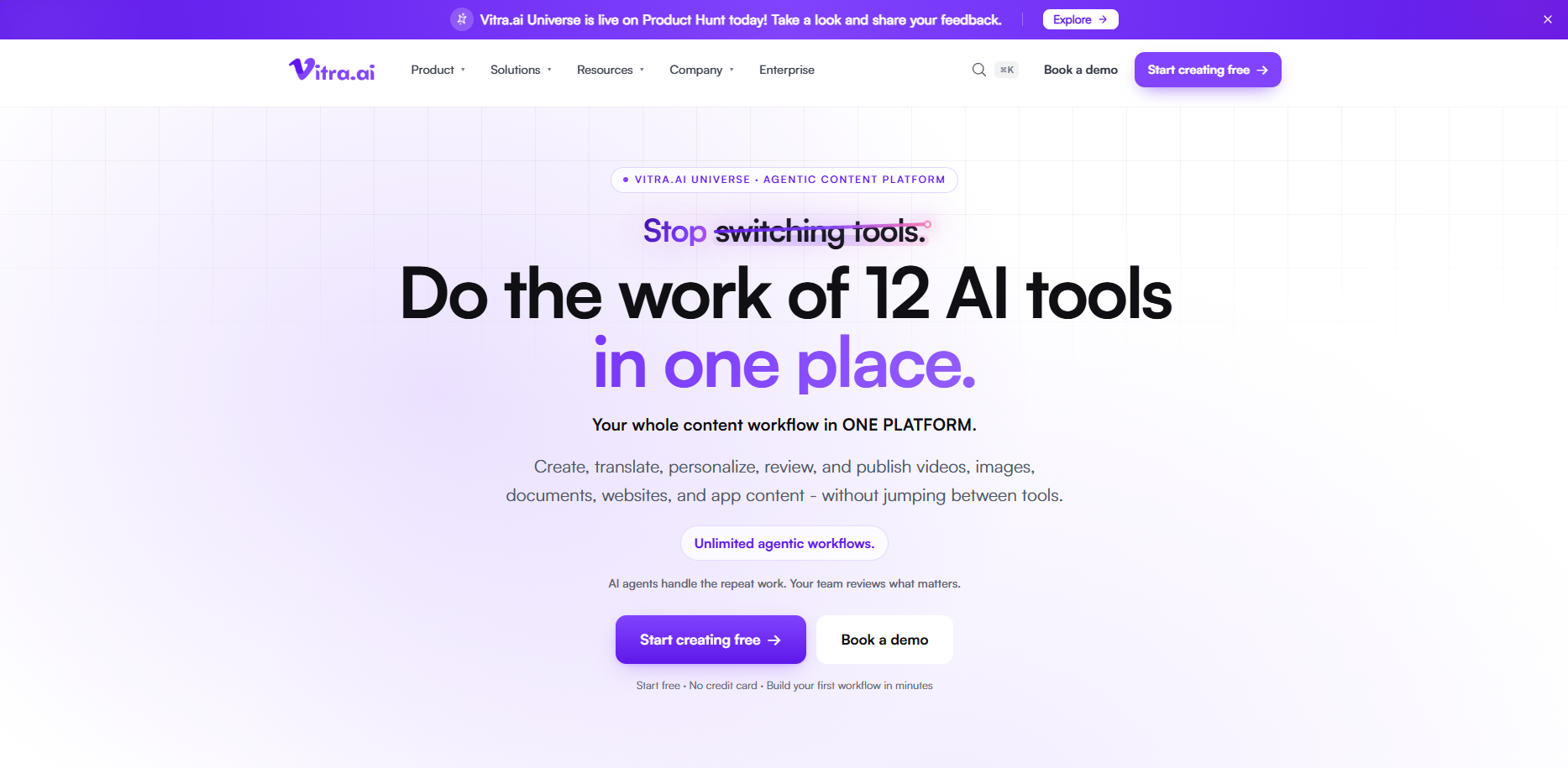Vitra.ai Universe screenshot: One AI Platform to Create, Translate, Personalize & Automate Content