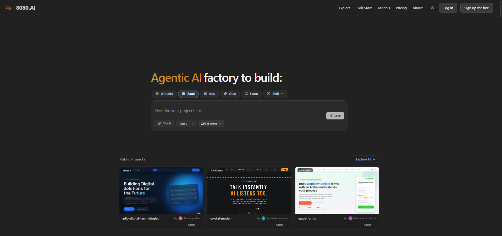 8080AI screenshot: An AI engineering team that builds production-ready software, not just code.