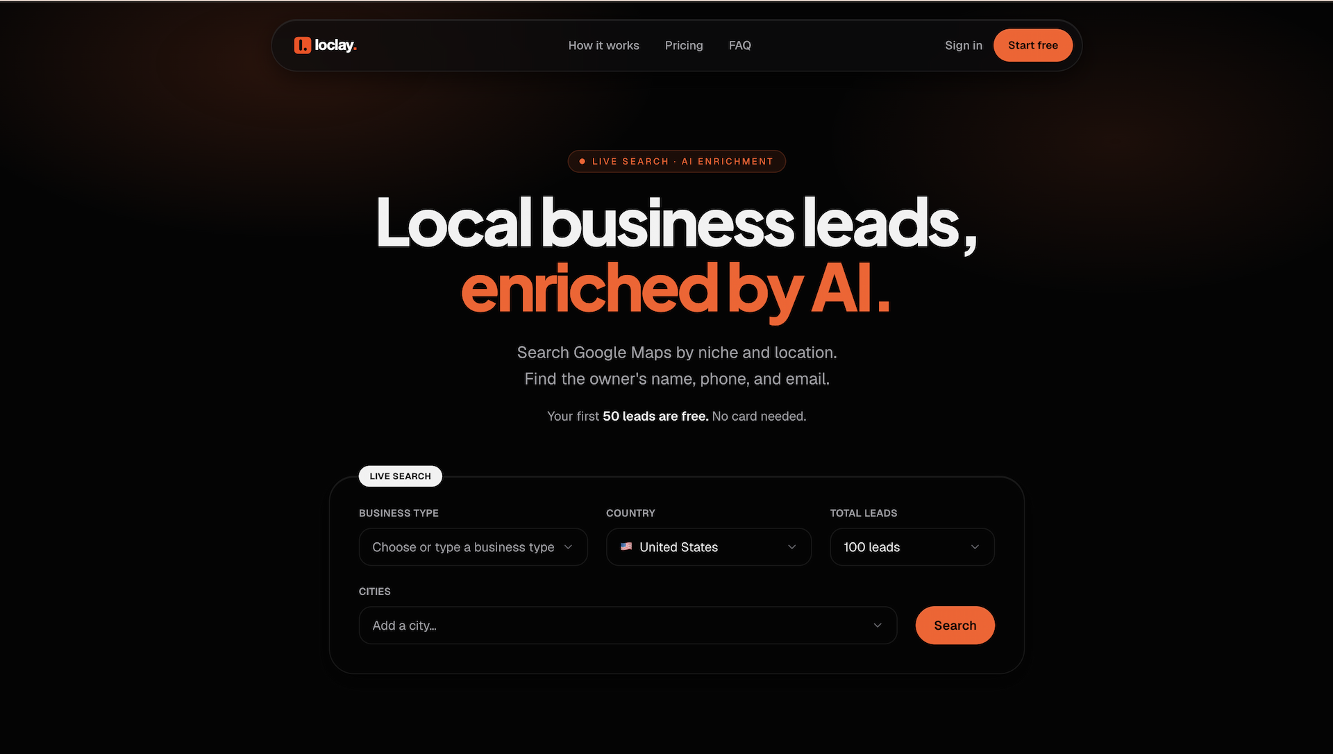 loclay screenshot: Google maps scraper for leads with owners email and phone number