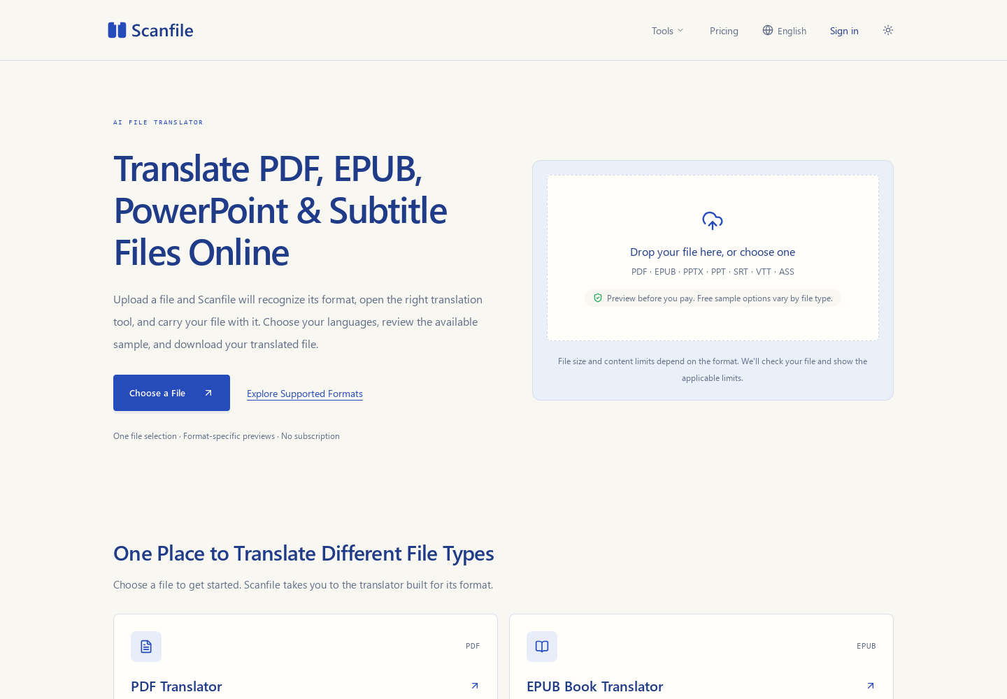 Scanfile screenshot: Translate documents, books, slides and subtitles