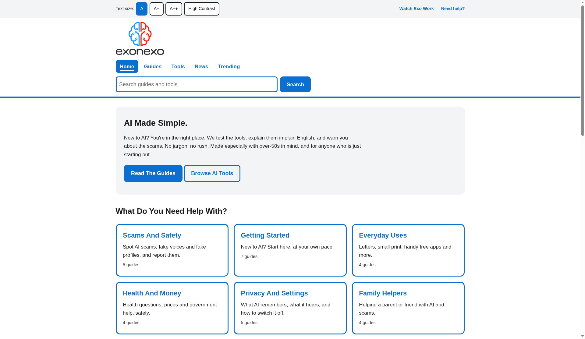 exonexo screenshot: AI made simple for over-50s and total beginners