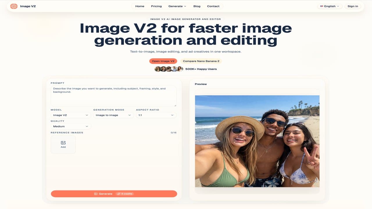 Image 2 screenshot: AI image generator for text-to-image, editing, posters, and ads