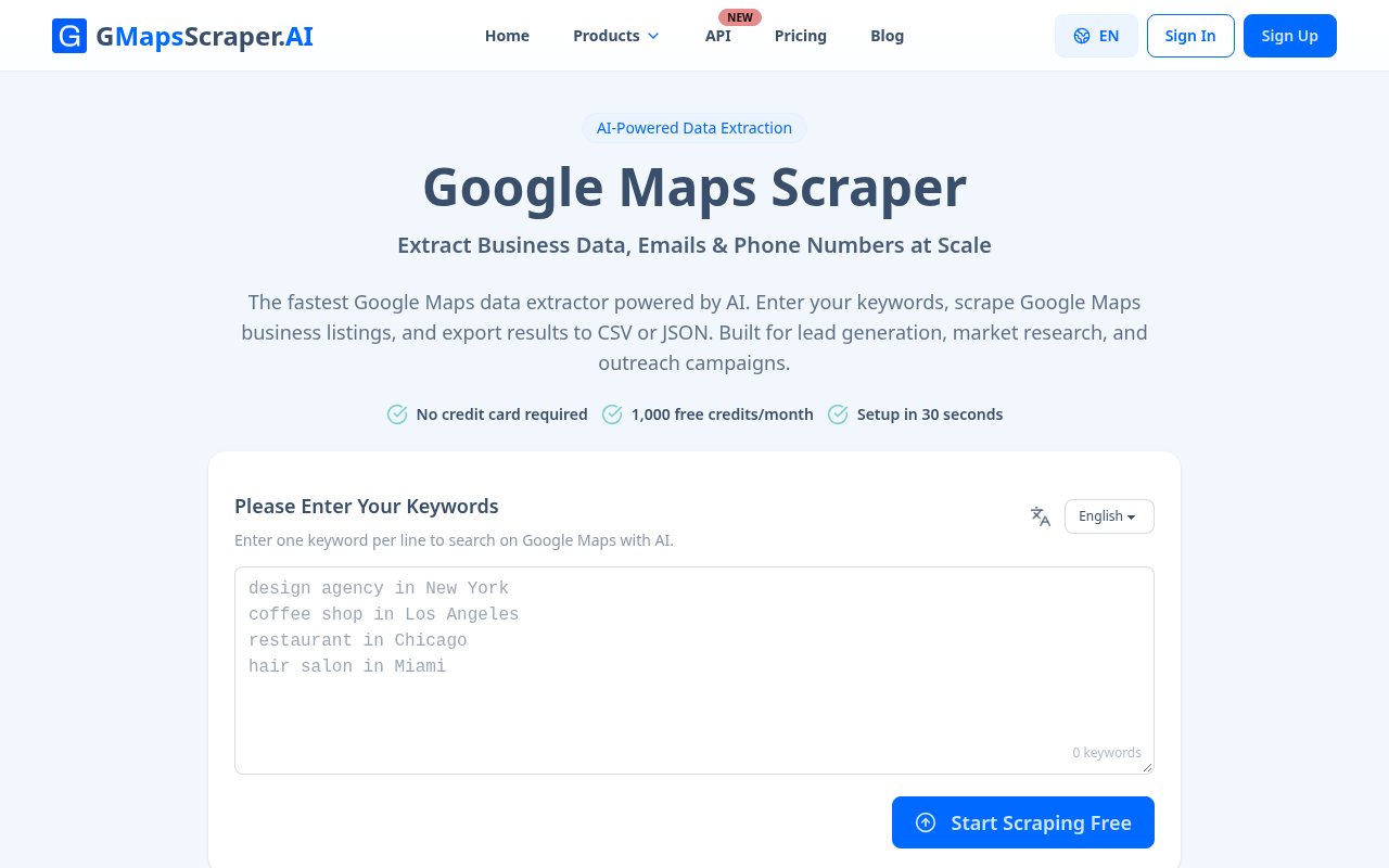 GMapsScraper.AI screenshot: Google Maps scraper with API & MCP for lead generation