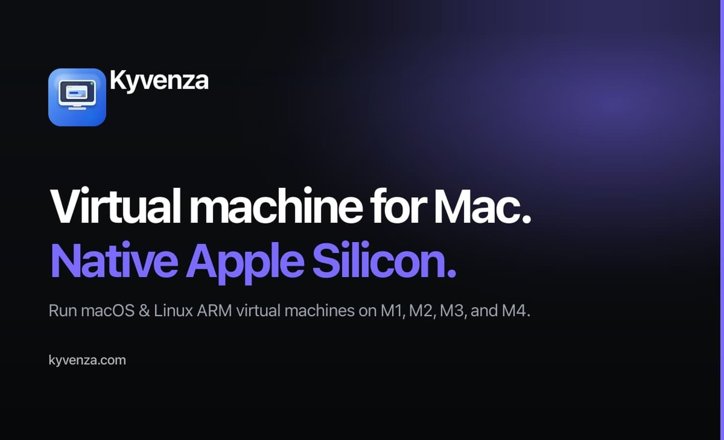 Kyvenza screenshot: Run Windows 11, macOS and Linux VMs on Apple Silicon