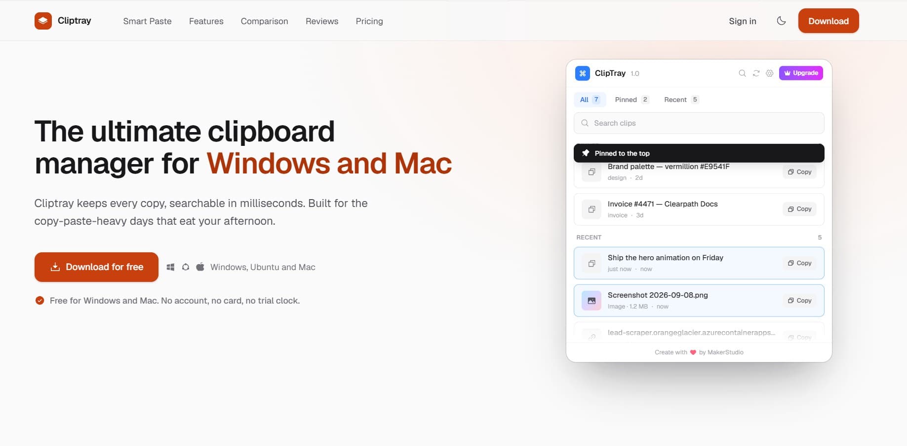 Cliptray screenshot: Never Lose What You Copy Again