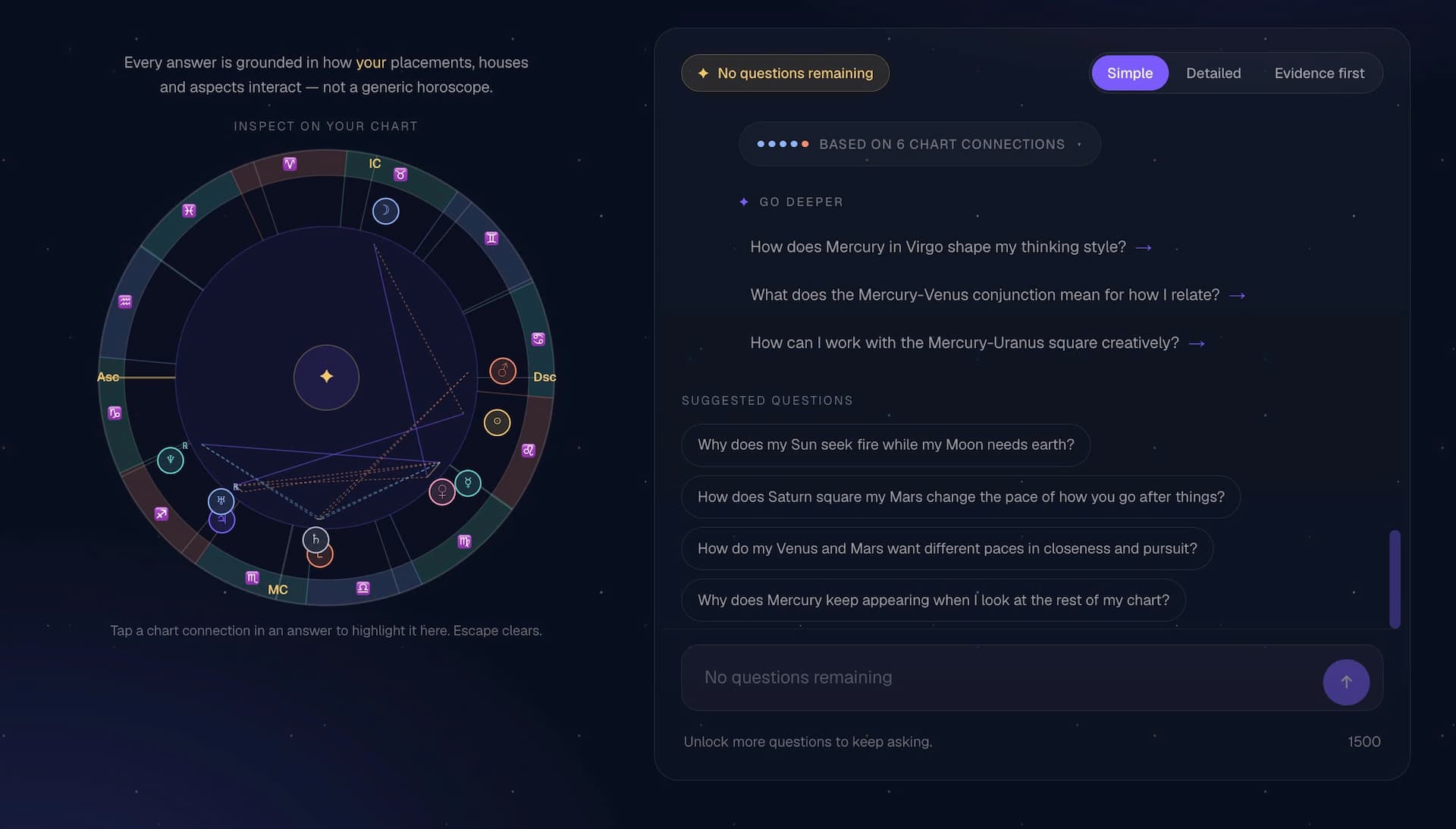 GetBirthChart screenshot: Birth chart calculations with AI-assisted interpretation.