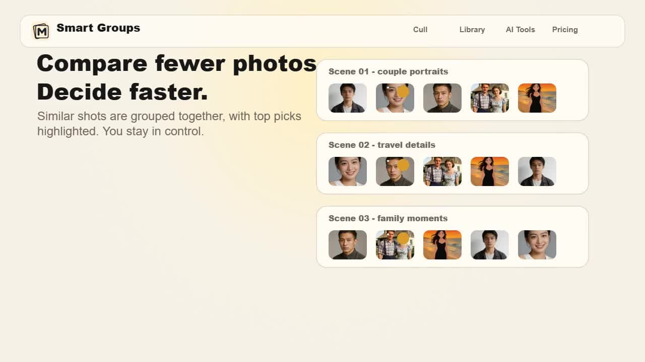 MomentSift screenshot: Cull, enhance, and create your best photos with AI