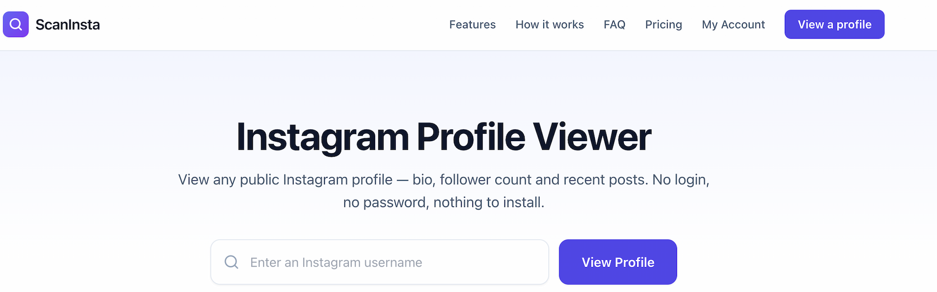 scaninsta screenshot: View Instagram profiles, stories, and posts anonymously. Track followers and unfollowers online.