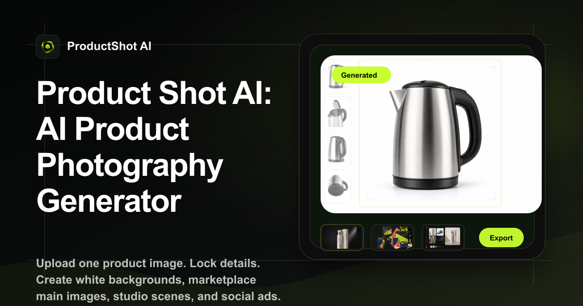 ProductShot AI screenshot: Studio and lifestyle photography for online sellers from a solitary upload