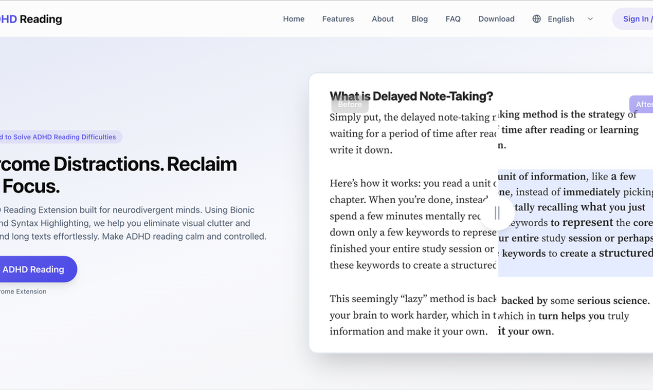 ADHD Reading screenshot: Structured reading extension for online textbooks, blogs, and papers