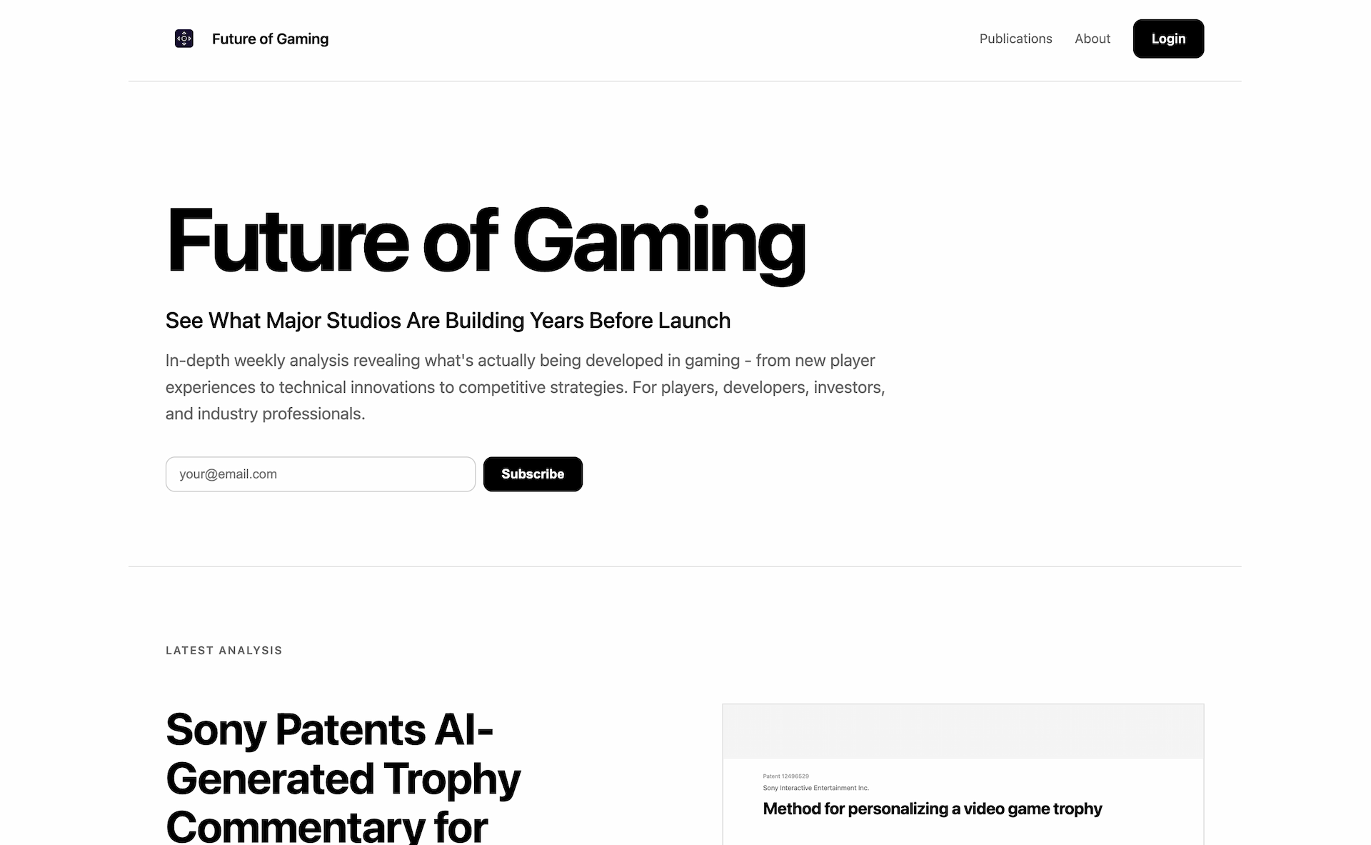 Future of Gaming screenshot: Strategic intelligence on gaming innovation and industry trends