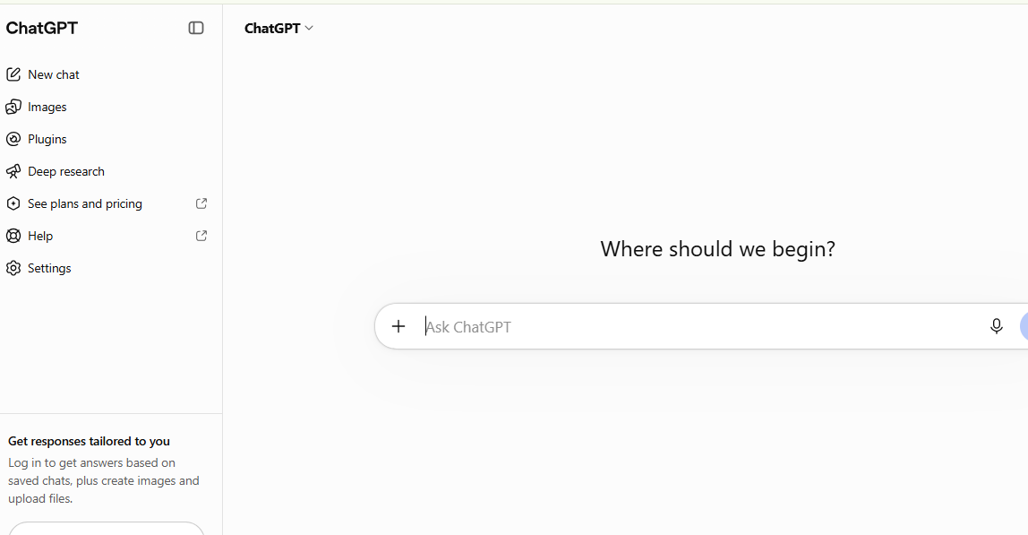 Chat GPT screenshot: A conversational AI assistant for writing, learning, research, and productivity.
