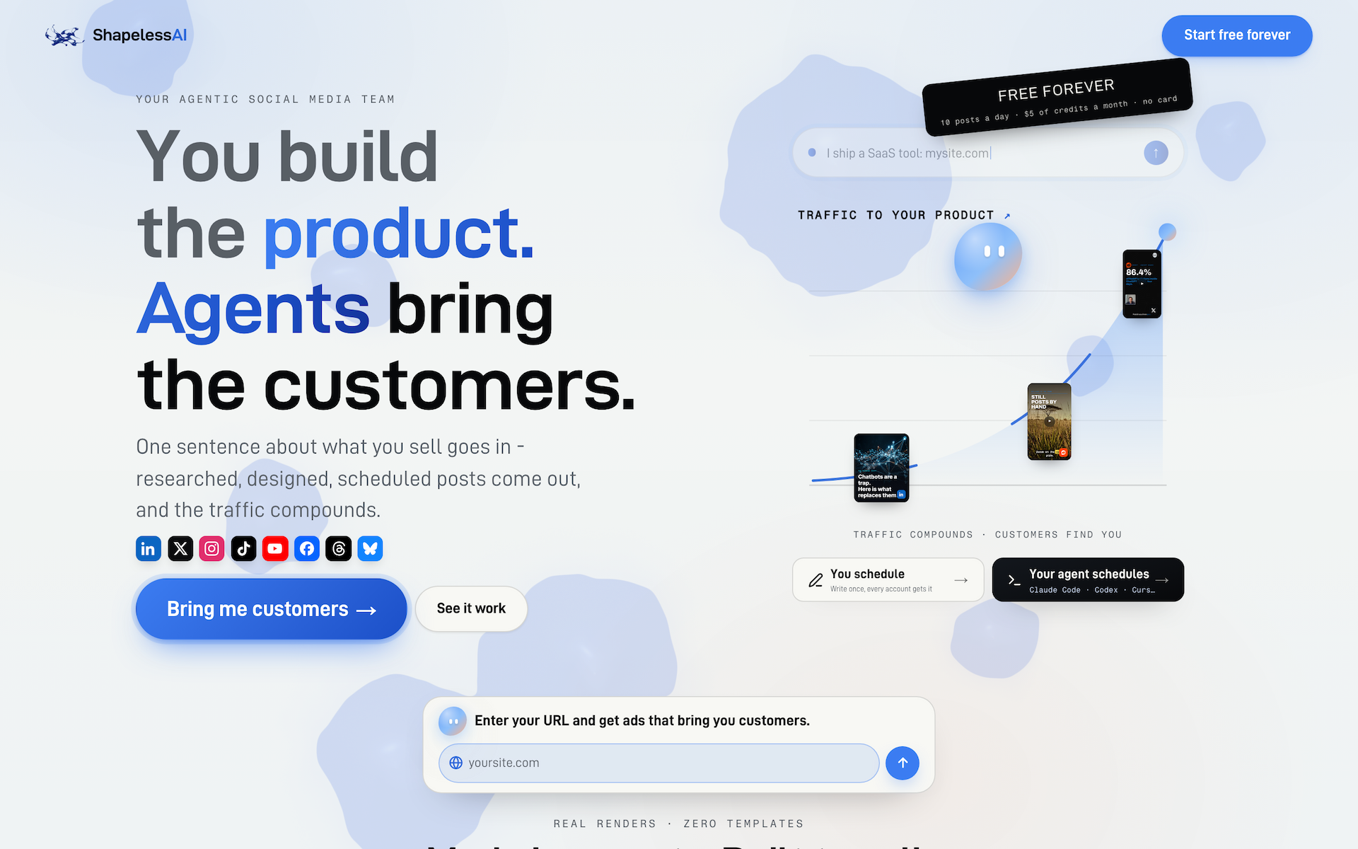 ShapelessAI screenshot: An AI agent that makes and posts your content