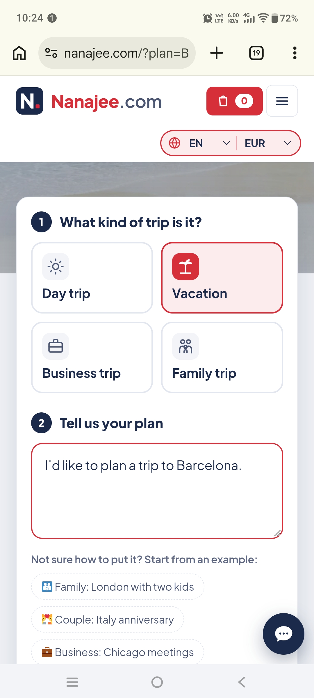 Nanajee AI Itinerary Planner screenshot: Plan your perfect trip with AI β day-by-day itineraries, routes, hotels, and...