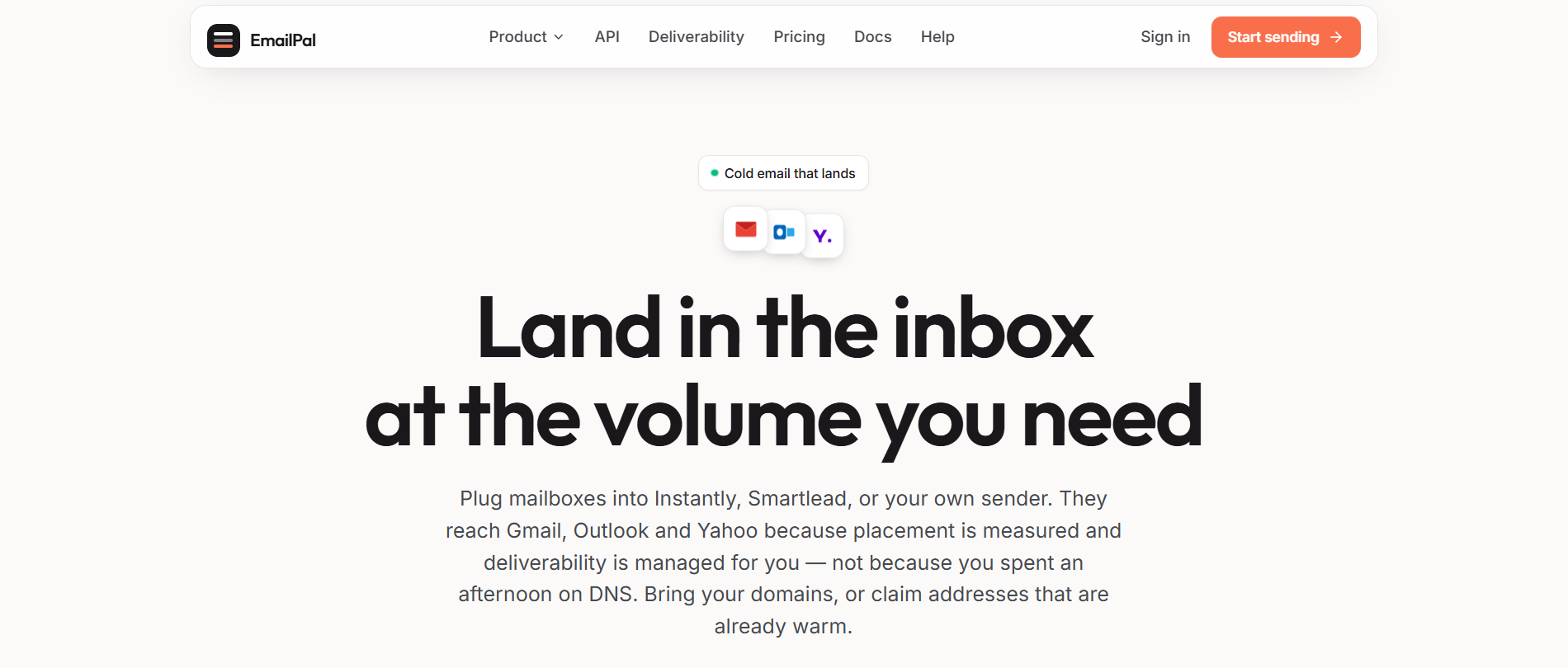 EmailPal screenshot: Cold email that lands, at the volume you send.