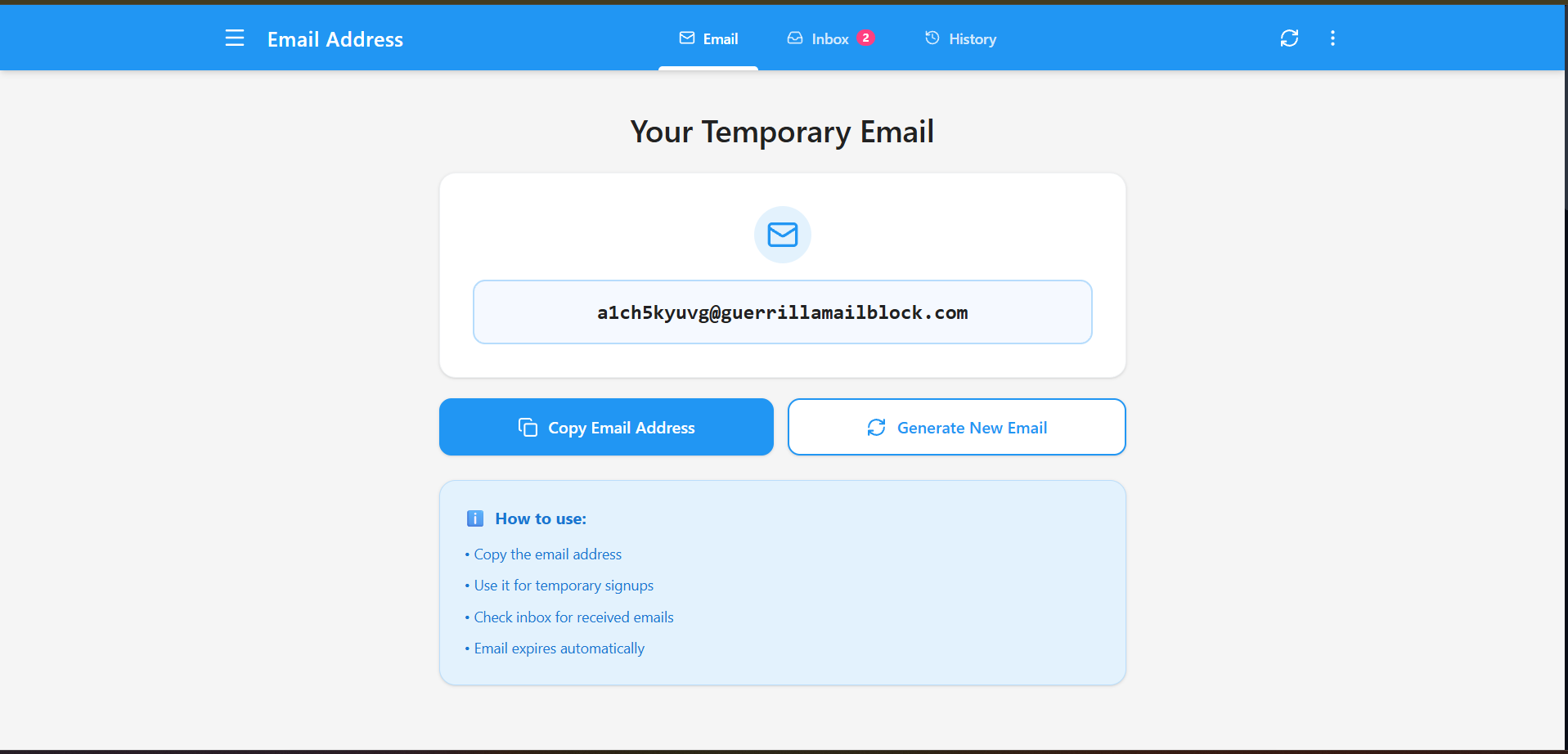tempemailfree screenshot: protect your privacy with instant disposable temporary email